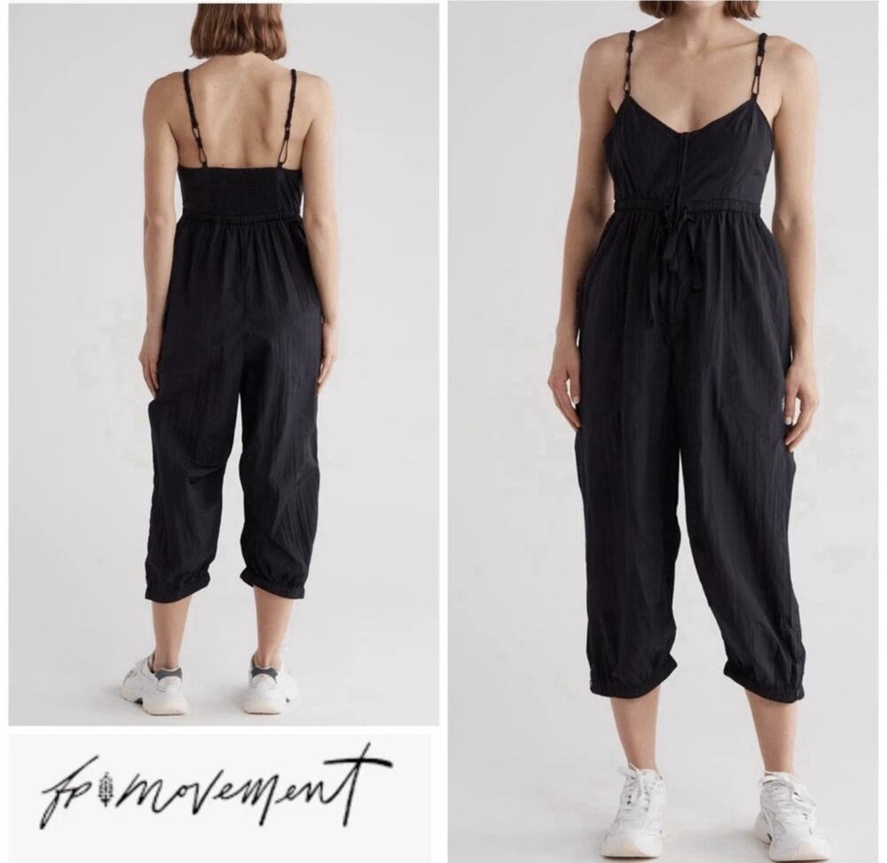 Free People FP Movement Down To Earth Jumpsuit black size S Yoga Walking Outdoor